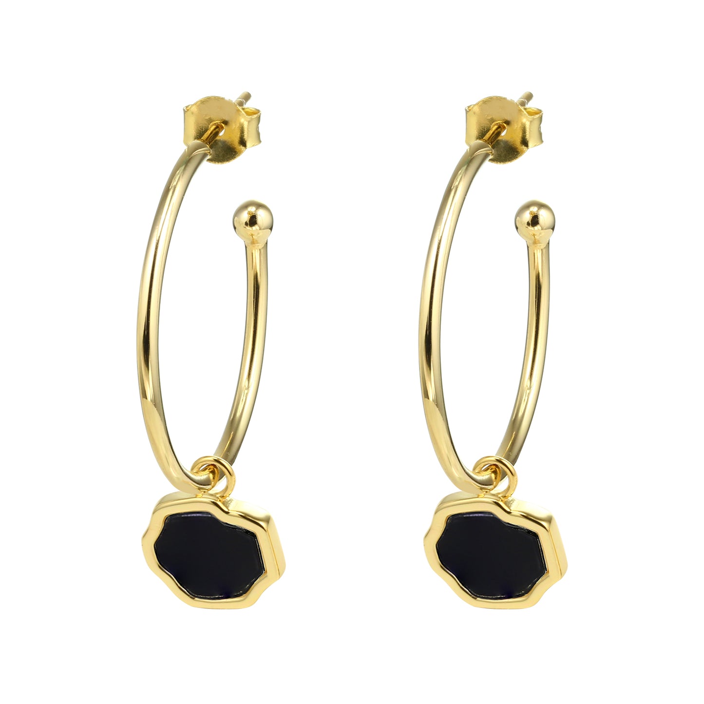 CONFIDENCE - Black Onyx Stone Charm & Hoop Earrings (Gold Vermeil)