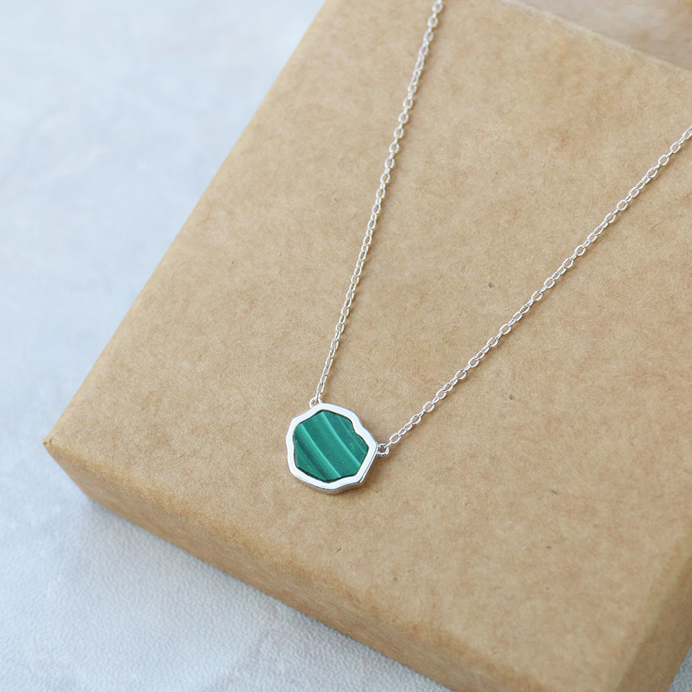 LUCK - Malachite Single Stone Necklace (Silver)