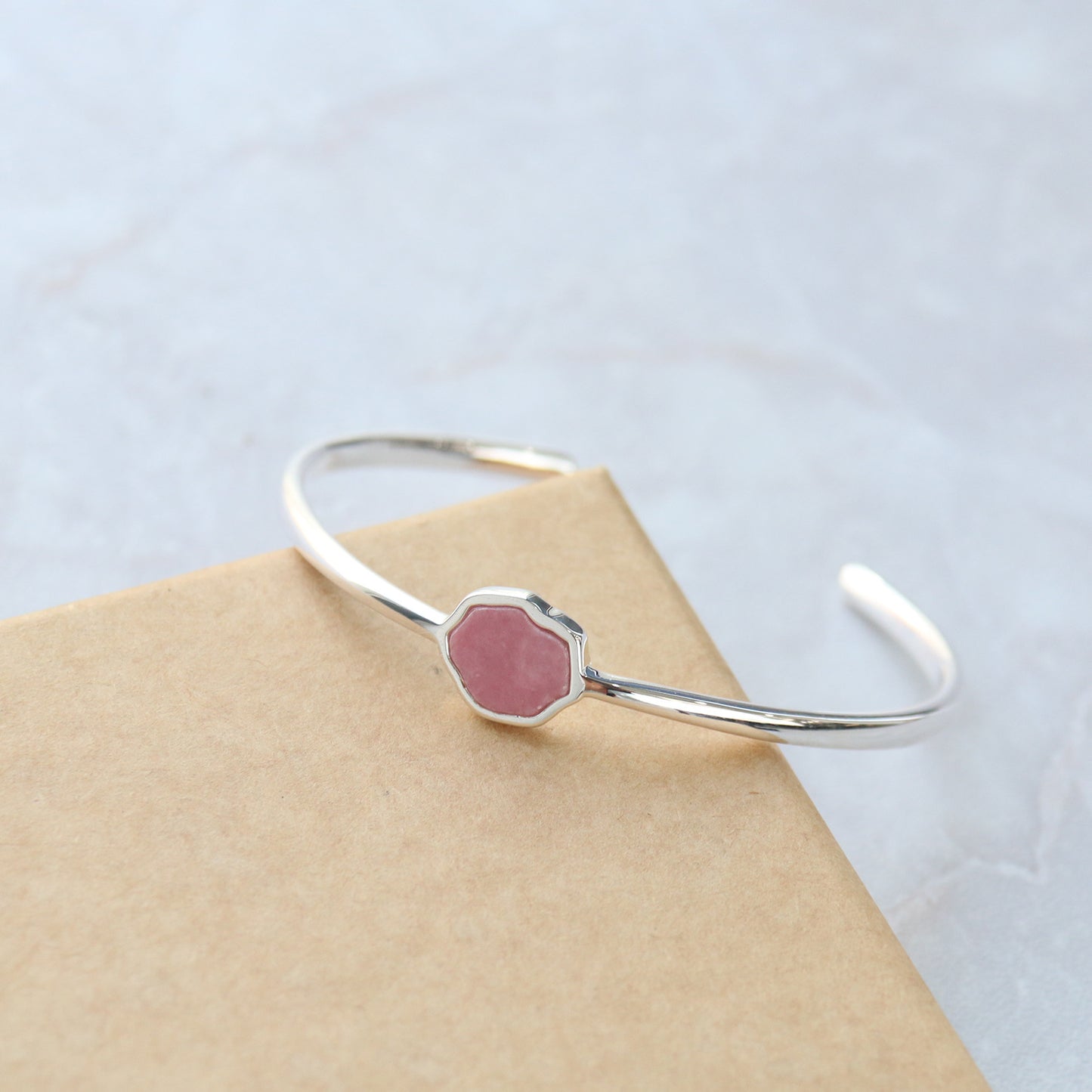 LOVE - Rhodonite Single Stone Cuff (Silver)