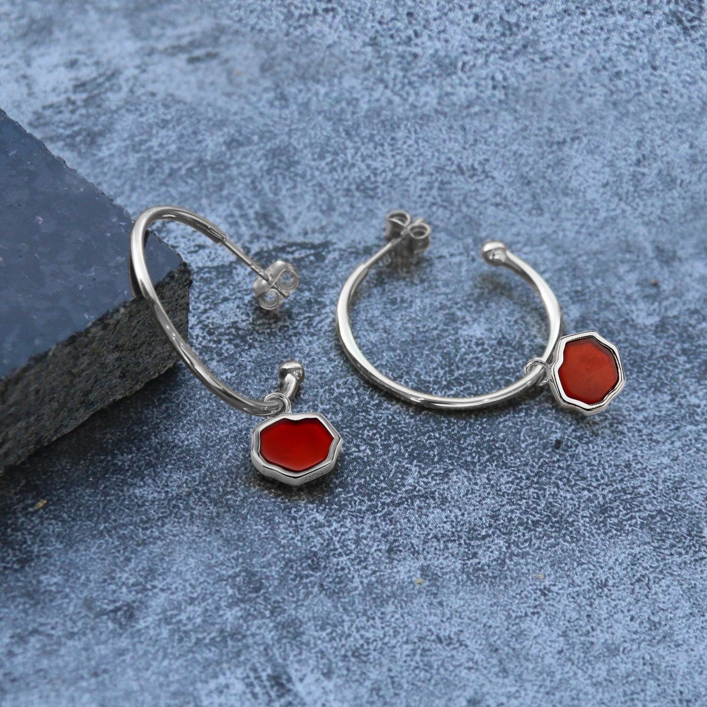 MOTIVATION - Carnelian Stone Charm & Hoop Earrings (Silver)