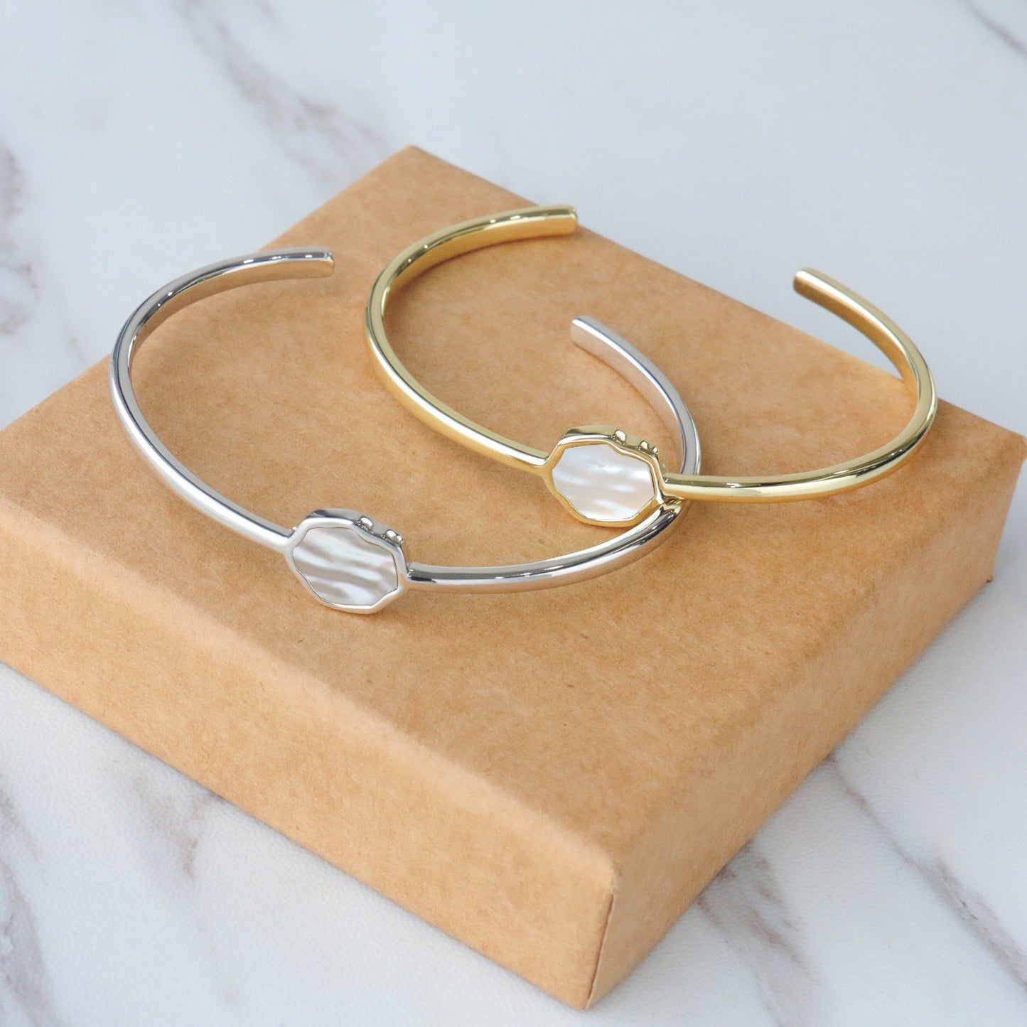 PEACE - Mother of Pearl Single Stone Cuff (Silver)