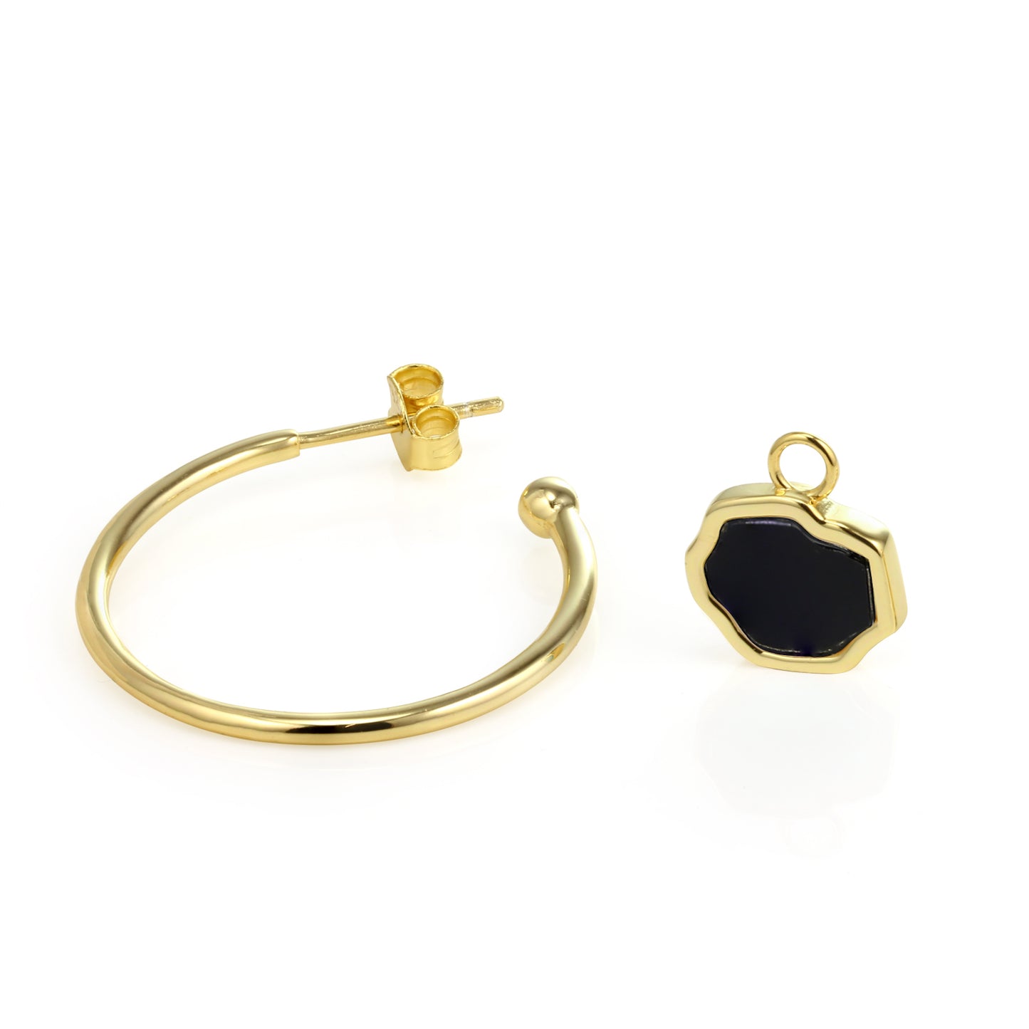 CONFIDENCE - Black Onyx Stone Charm & Hoop Earrings (Gold Vermeil)