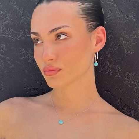 PROTECTION - Turquoise Stone Charm & Hoop Earrings (Silver)