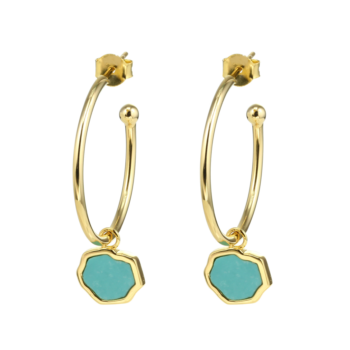PROTECTION Turquoise Stone Charm Hoop Earrings (Gold Vermeil)