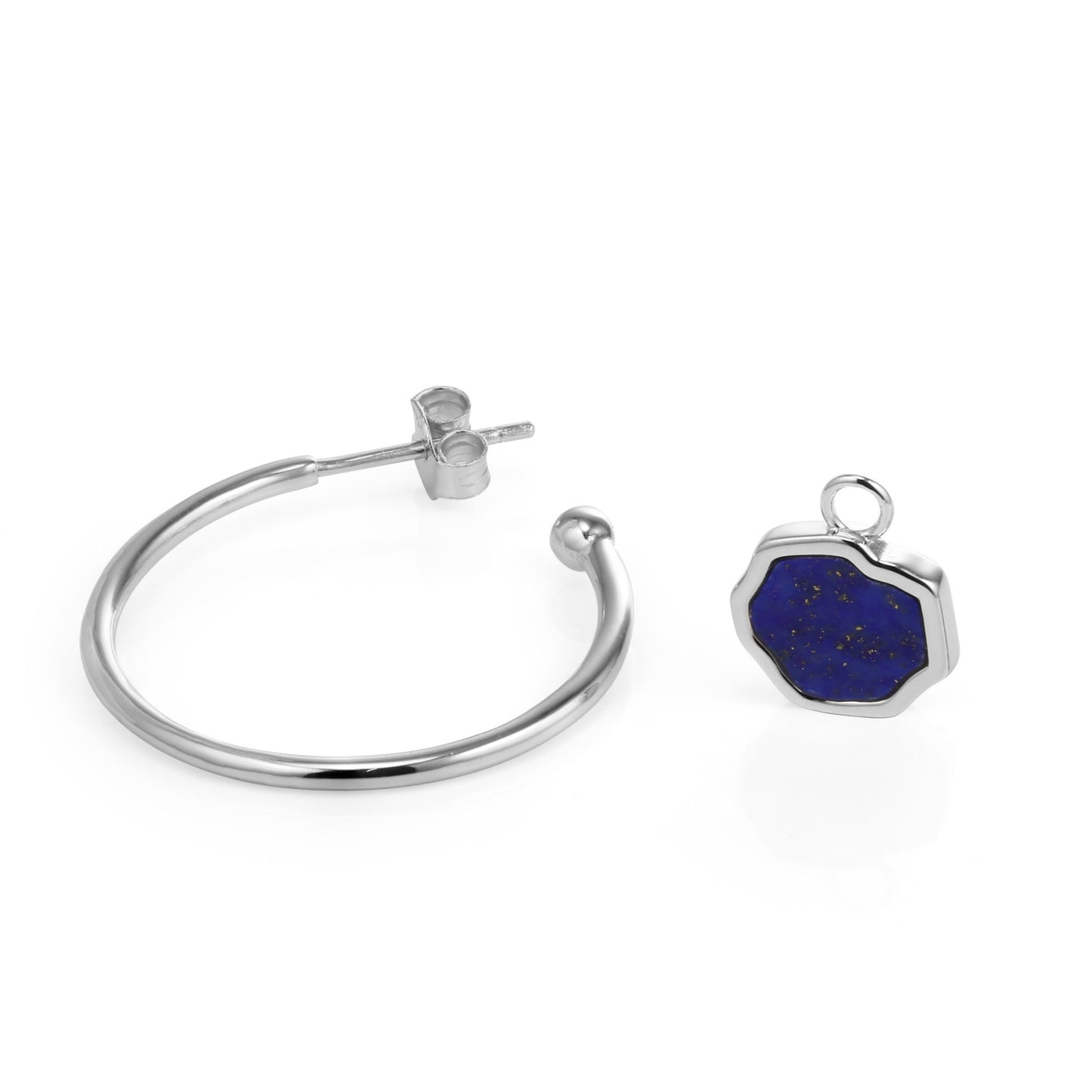 STRENGTH - Lapis Lazuli Stone Charm & Hoop Earrings (Silver)