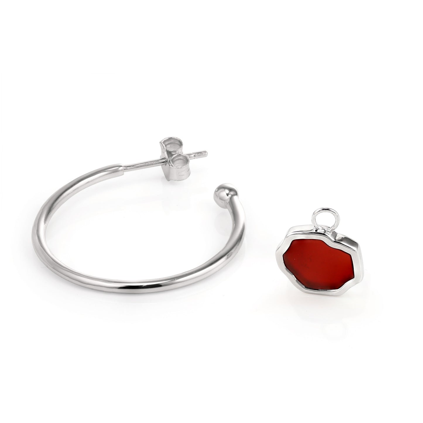MOTIVATION - Carnelian Stone Charm & Hoop Earrings (Silver)