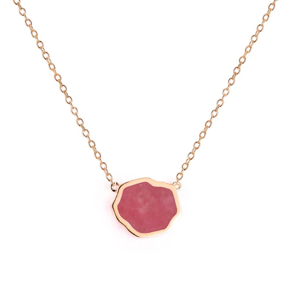 LOVE - Rhodonite Single Stone Necklace (Rose Gold)