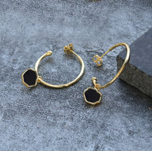 Load image into Gallery viewer, CONFIDENCE - Black Onyx Stone Charm &amp; Hoop Earrings
