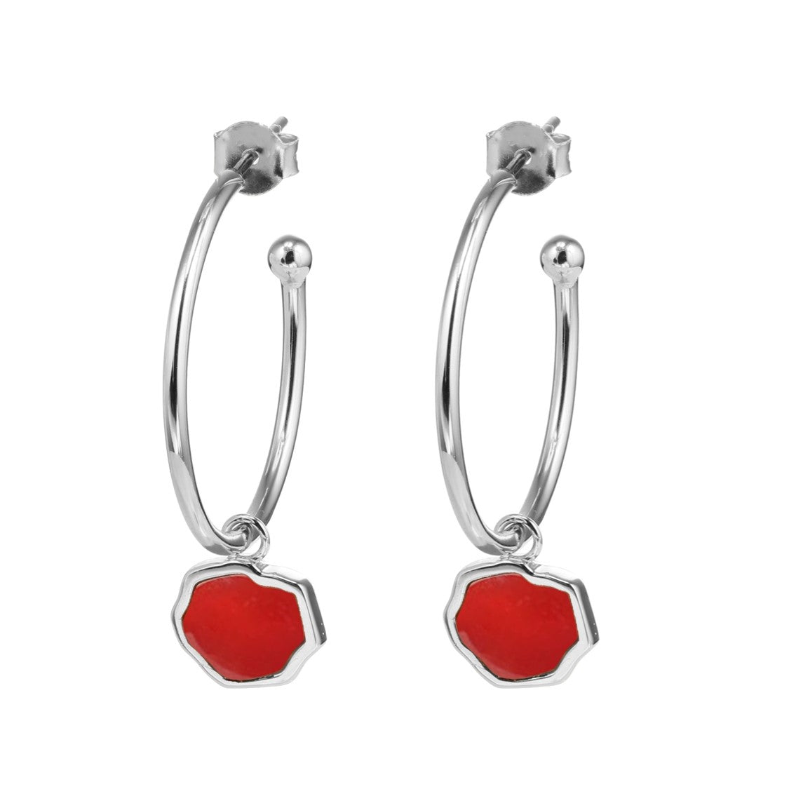 MOTIVATION - Carnelian Stone Charm & Hoop Earrings (Silver)