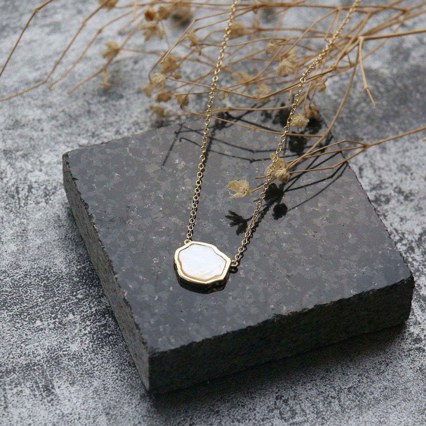 PEACE - Mother of Pearl Single Stone Necklace (Gold Vermeil)