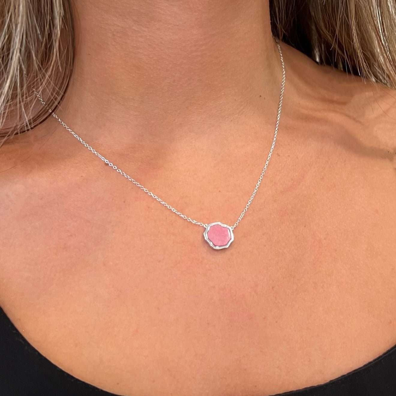 LOVE - Rhodonite Single Stone Necklace (Silver)