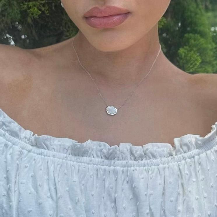 PEACE - Mother of Pearl Single Stone Necklace (Silver)