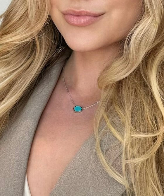 PROTECTION - Turquoise Single Stone Necklace (Silver)