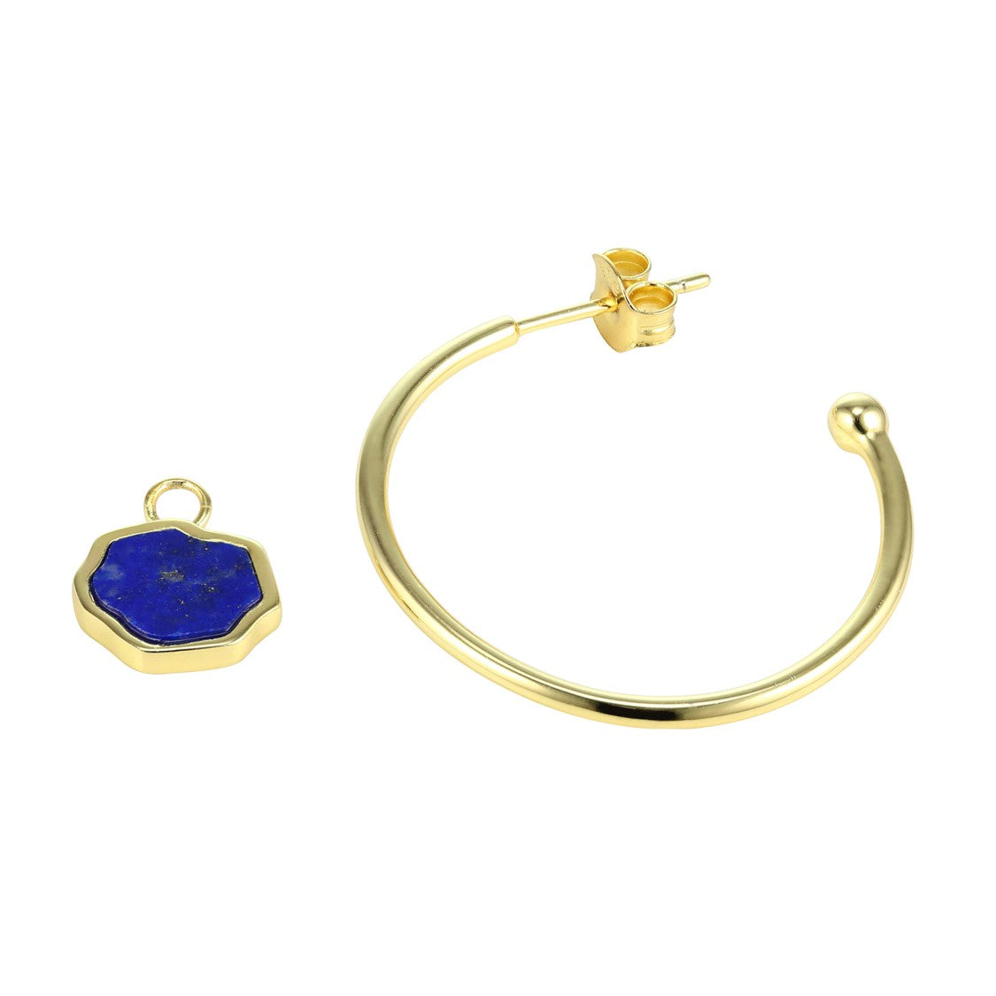 STRENGTH - Lapis Lazuli Stone Charm & Hoop Earrings (Gold Vermeil)