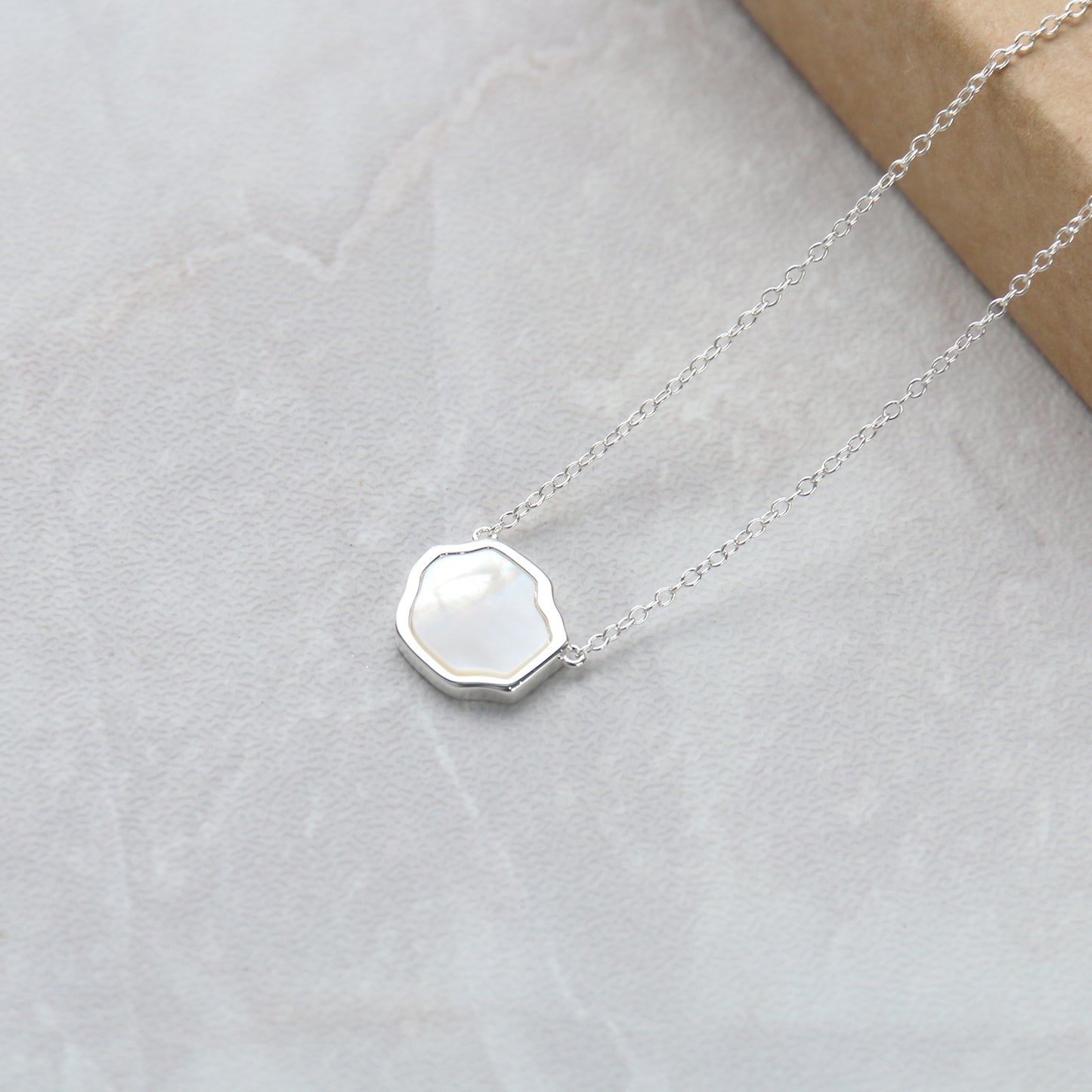 PEACE - Mother of Pearl Single Stone Necklace (Silver)