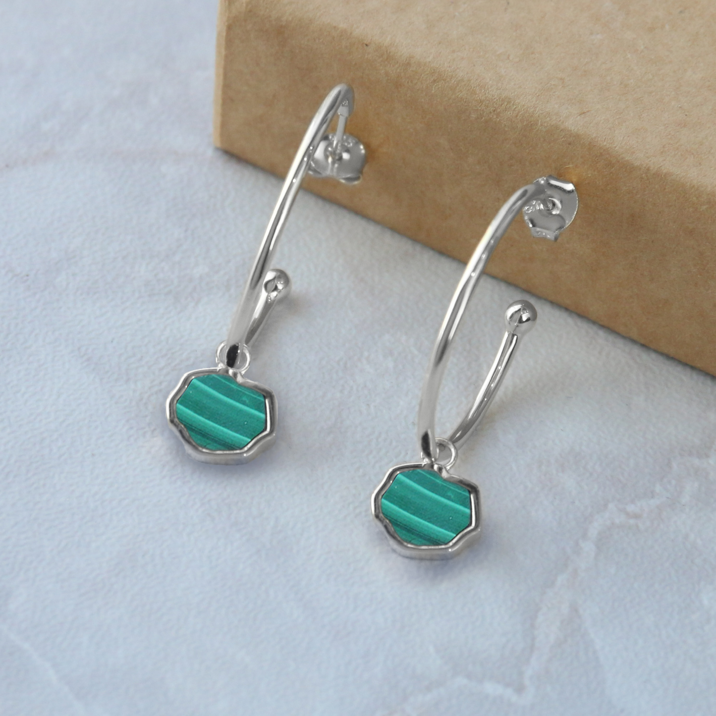 LUCK - Malachite Stone Charm & Hoop Earrings (Silver)