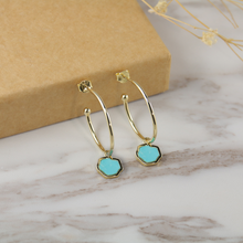 Load image into Gallery viewer, PROTECTION - Turquoise Stone Charm &amp; Hoop Earrings
