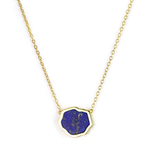 Load image into Gallery viewer, Bright blue lapis gemstone single stone necklace in 14 gold on white background
