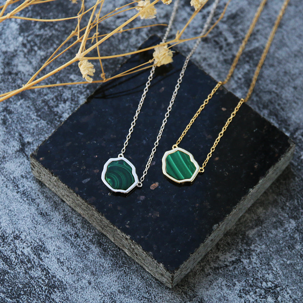 LUCK - Malachite Single Stone Necklace (Gold Vermeil)