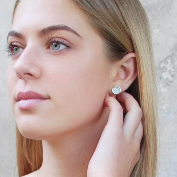 PEACE - Mother of Pearl Single Stone Earrings