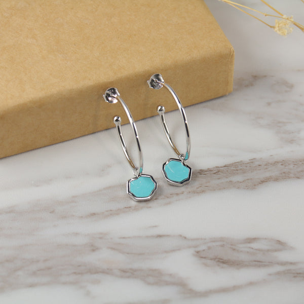 PROTECTION - Turquoise Stone Charm & Hoop Earrings