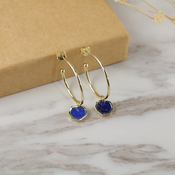 STRENGTH - Lapis Lazuli Stone Charm & Hoop Earrings