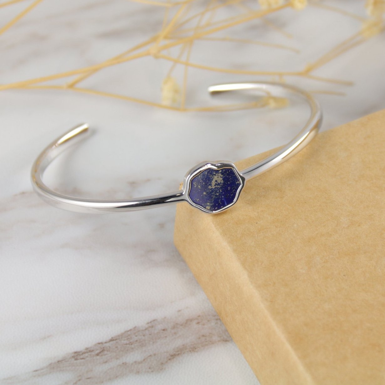 STRENGTH - Lapis Lazuli Single Stone Cuff (Silver)
