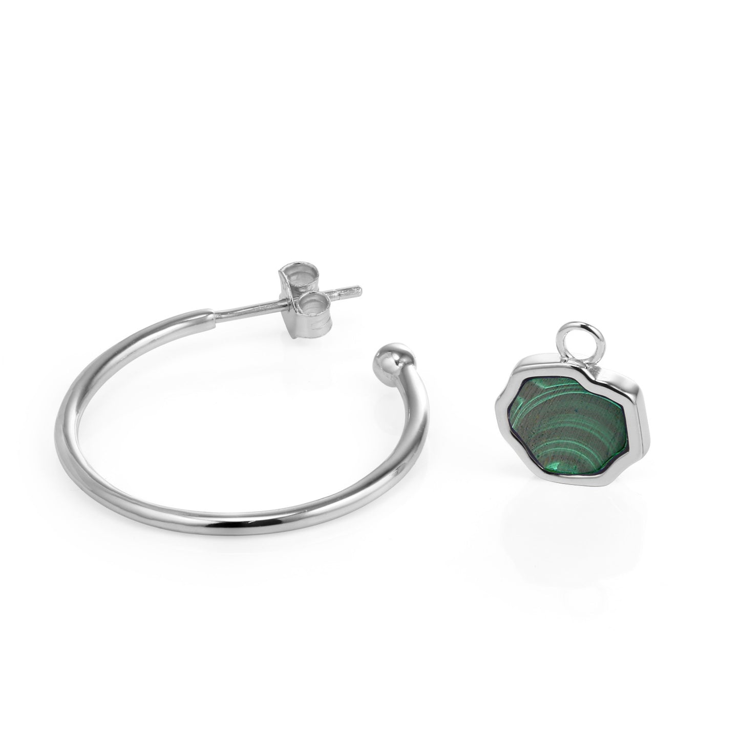 LUCK - Malachite Stone Charm & Hoop Earrings (Silver)