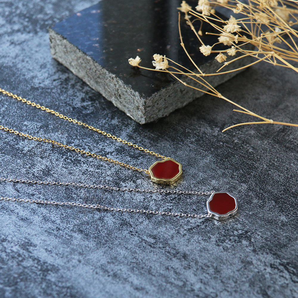 MOTIVATION - Carnelian Single Stone Necklace (Silver)