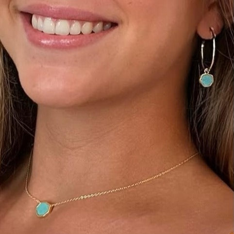 PROTECTION - Turquoise Stone Charm & Hoop Earrings